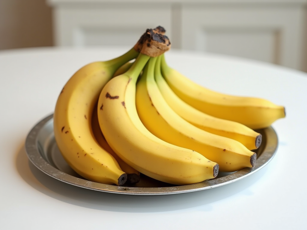 Ripe yellow banana with brown spots